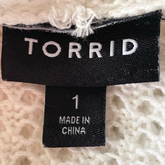 Torrid Open Weave White Striped Hooded Sweater Size 14/16 Coastal Beachy Casual - Picture 6 of 9